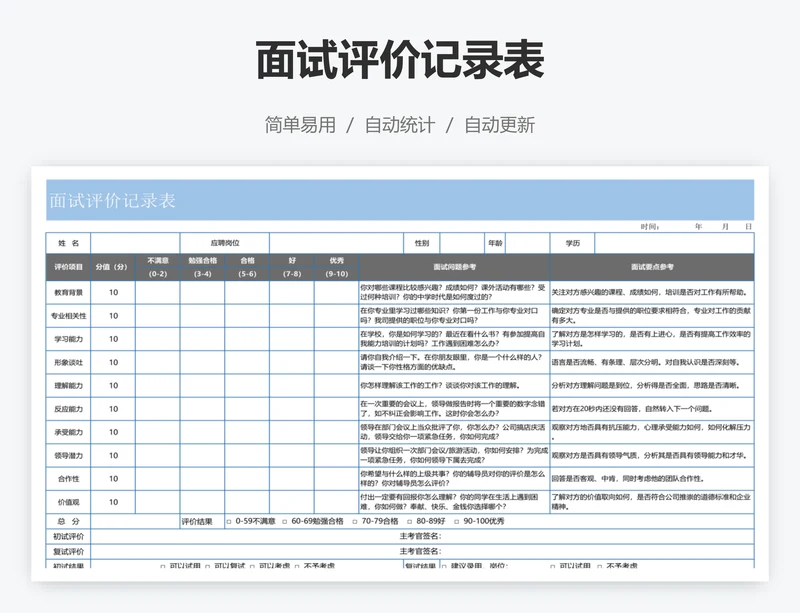 面试评价记录表