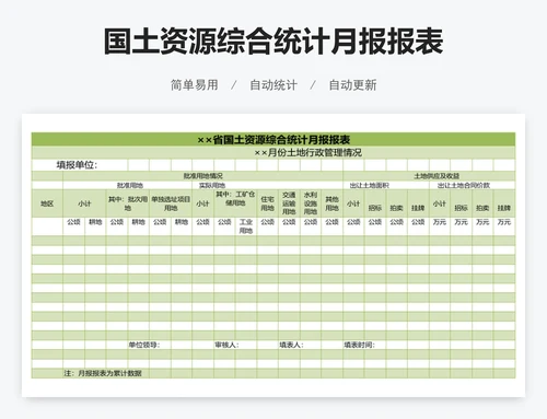 国土资源综合统计月报报表