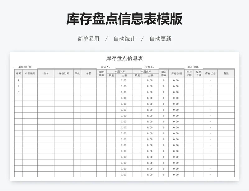 库存盘点信息表模版