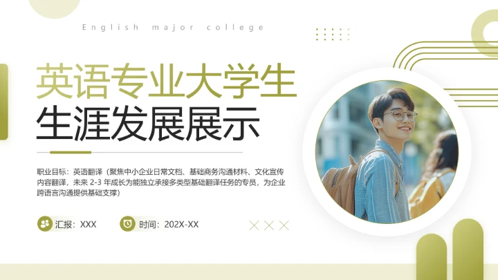 英语专业大学生职业生涯发展展示(英语翻译方向)PPT模版