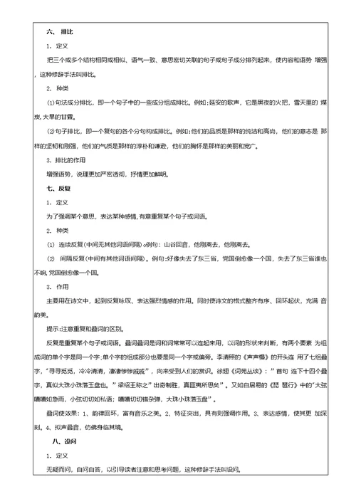 课题课题：《修辞手法之修辞知识及易混修辞辨析》教案班级授课（完成）时间教师（学生）