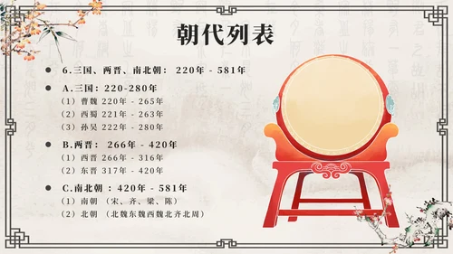 灰色花鸟水墨中国风历代王朝历史时刻带内容PPT