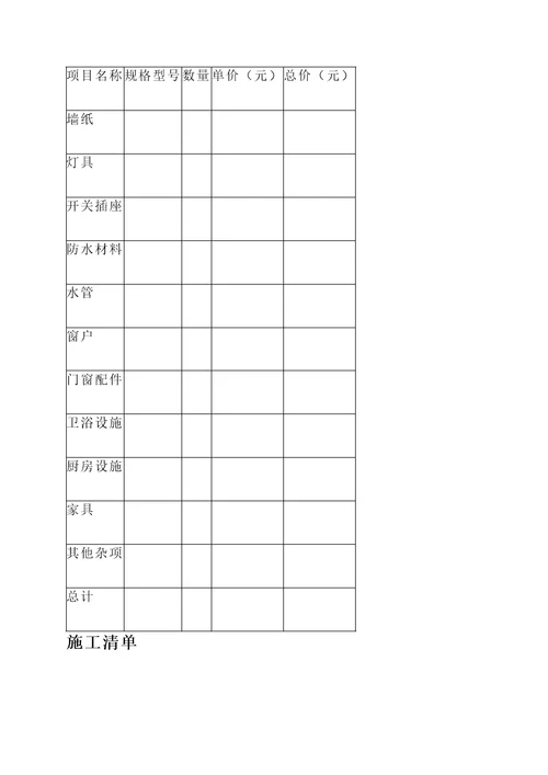 装修预算和报价单