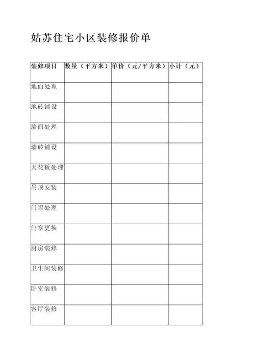 姑苏住宅小区装修报价单