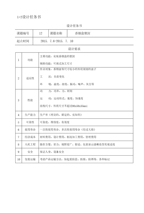 香烟盒塑封机的设计机械优化设计课程实践