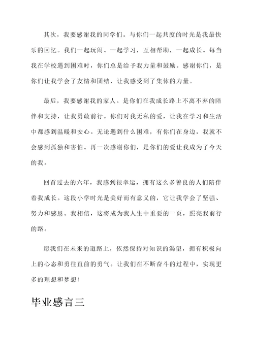 扉页小学毕业成长感言