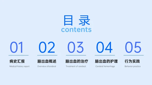 蓝色简约听诊器脑出血教学查房ppt脑出血护理查房