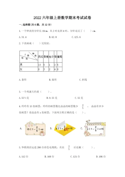 2022六年级上册数学期末考试试卷及答案解析.docx