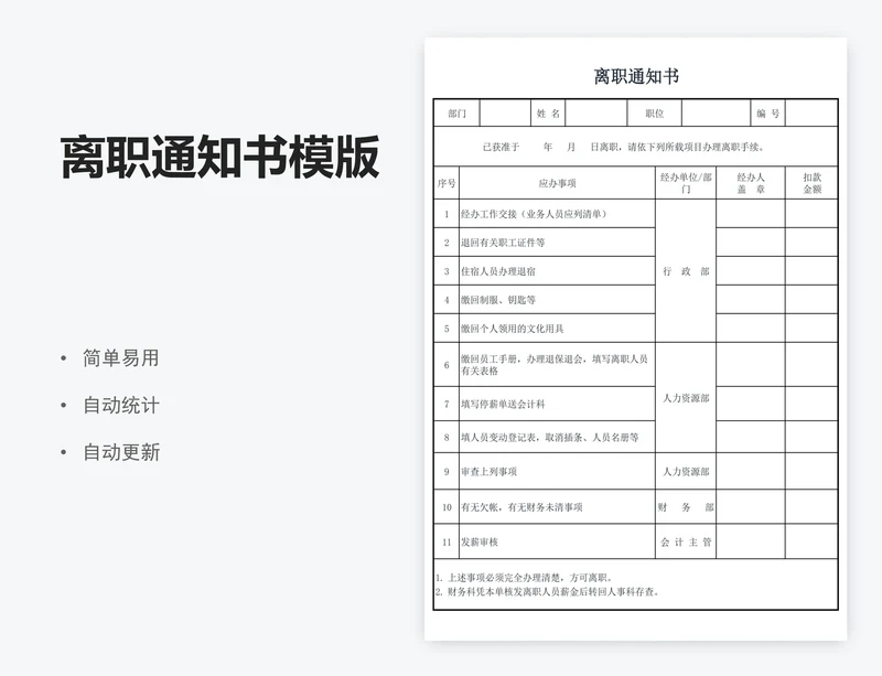 离职通知书模版