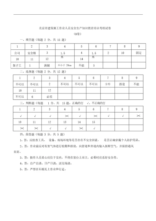 2016年建筑施工作业人员安全生产知识教育培训考核试卷及答案