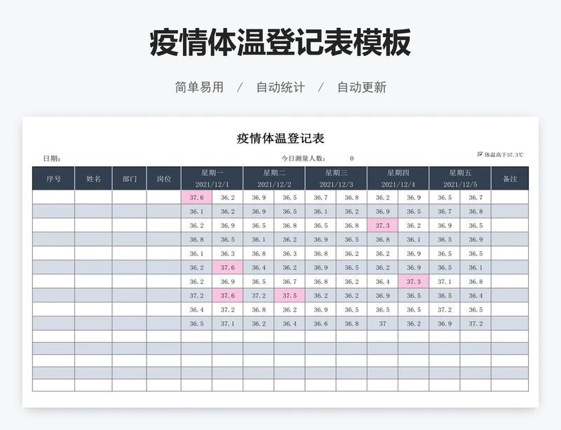 疫情体温登记表模板
