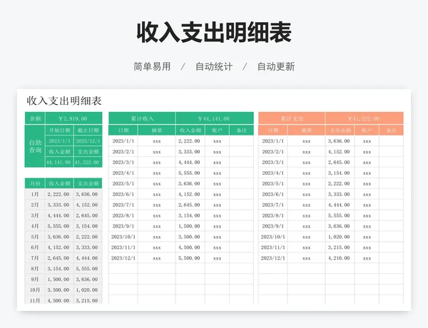 收入支出明细表
