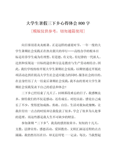 大学生暑假三下乡心得体会800字