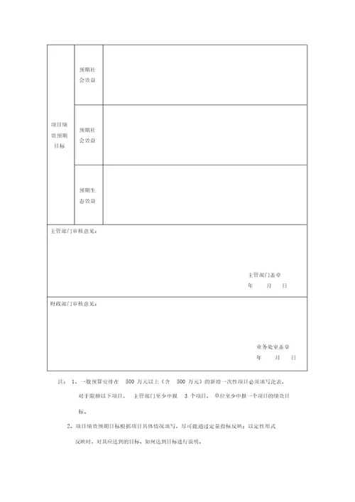 项目绩效预期目标表