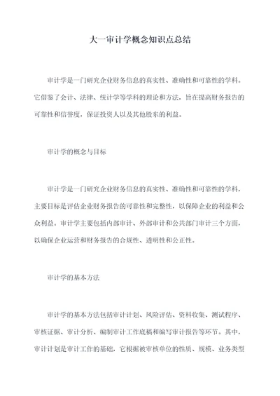 大一审计学概念知识点总结