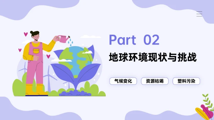 紫色插画风世界清洁地球日环保科普PPT模板