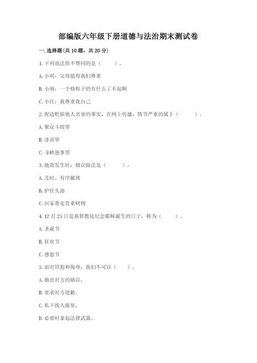 部编版六年级下册道德与法治期末测试卷及完整答案（网校专用）.docx