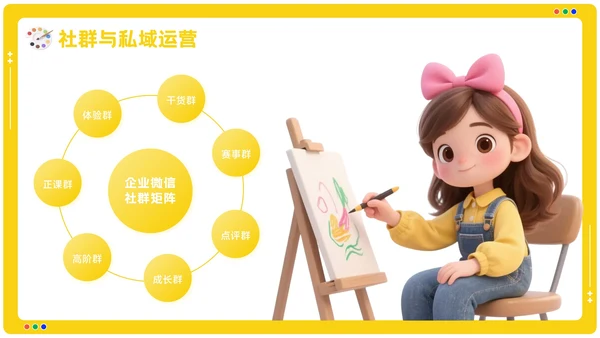 黄色卡通风美术培训机构季度营销复盘报告PPT模板