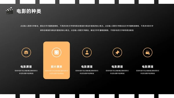 橙色黑色简约创意电影介绍PPT模板