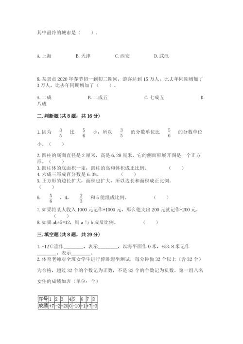 冀教版小学六年级下册数学期末综合素养测试卷含答案【b卷】.docx