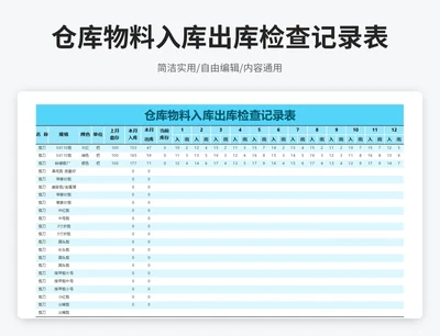 简约风仓库物料入库出库检查记录表