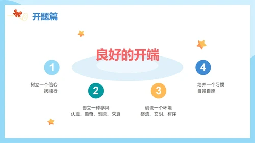 蓝色简约卡通小升初开学第一课主题班会PPT模板