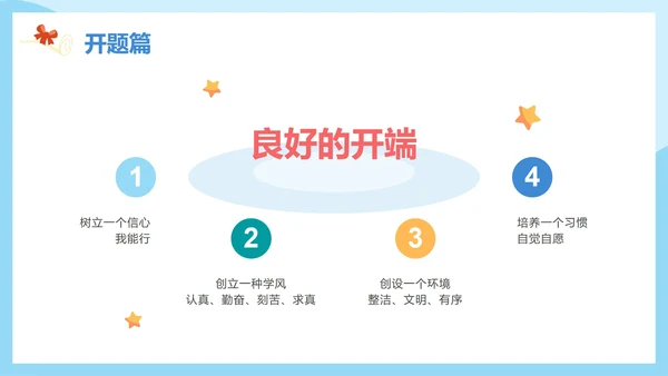 蓝色简约卡通小升初开学第一课主题班会PPT模板