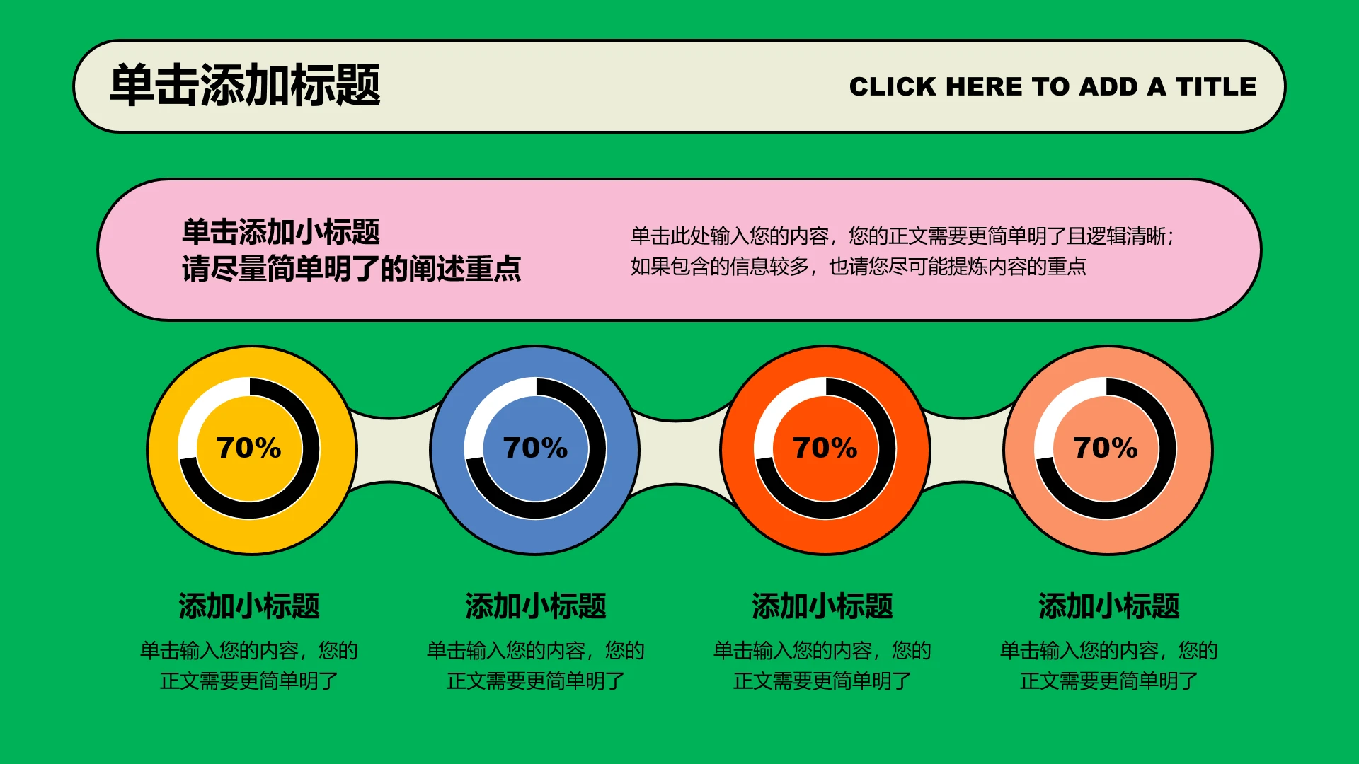 彩色多巴胺风格4项环形图表PPT模板