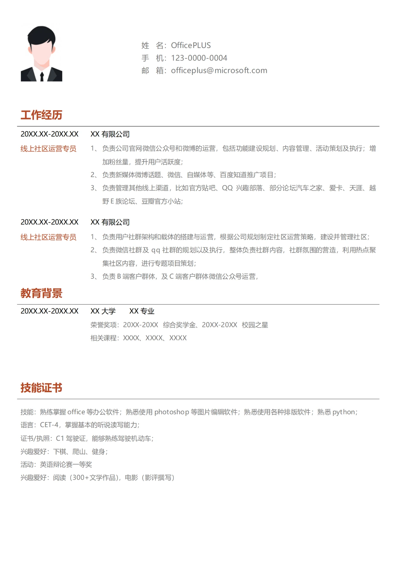 互联网行业社群运营简历模板
