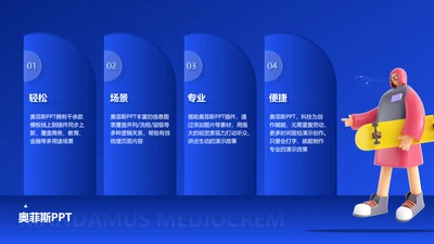 3D风蓝色PPT流程页