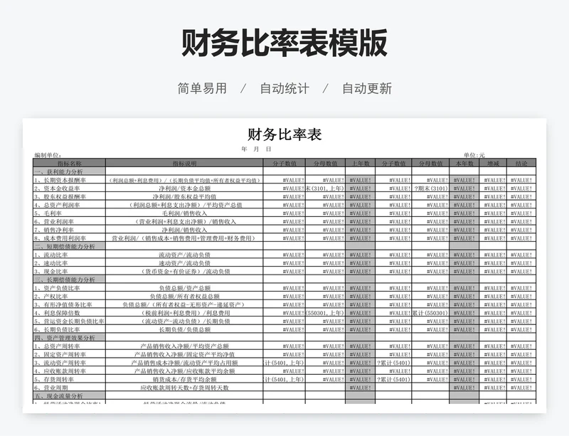财务比率表模版