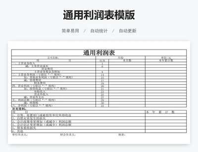 通用利润表模版