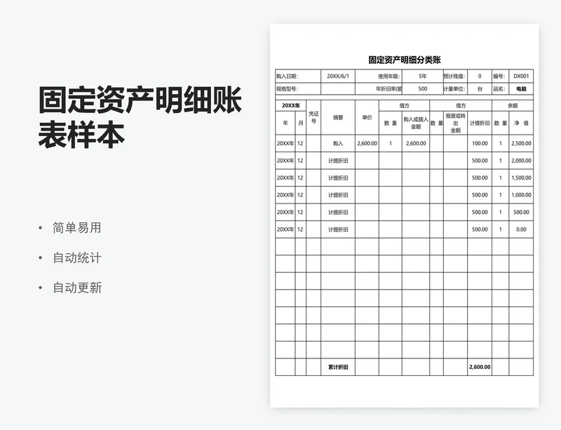 固定资产明细账表样本