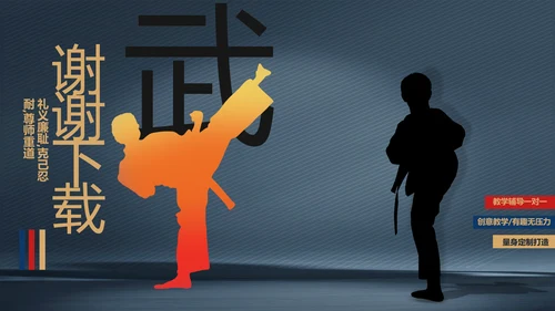 跆拳道空手道武术培训功守道PPT动态
