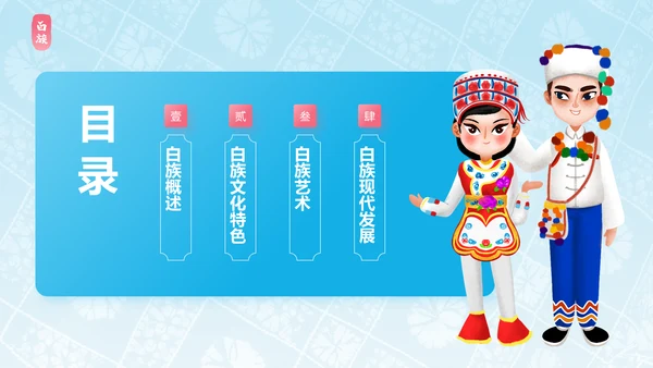 蓝色插画风白族介绍PPT模板