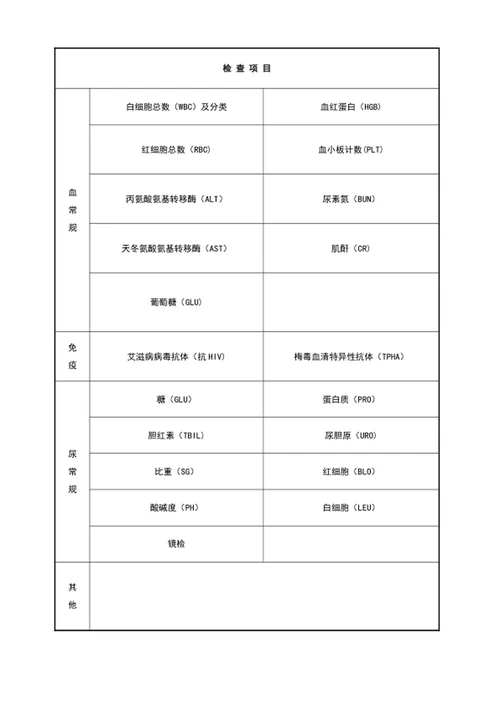 通用员工入职健康体检表word表格模板