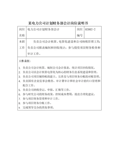 某电力公司计划财务部会计岗位职责Document2页