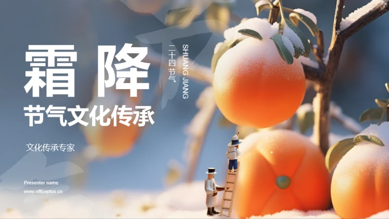 橙色3D霜降节气文化传承PPT模板