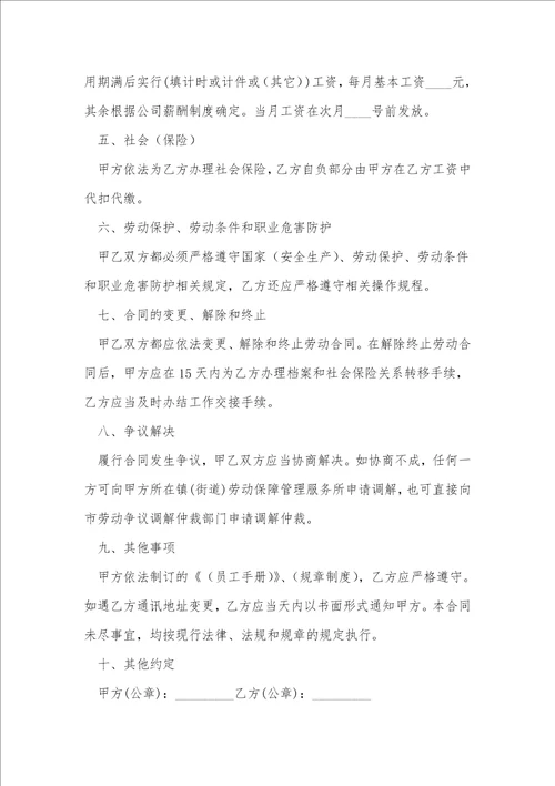 个体员工劳动合同范文1