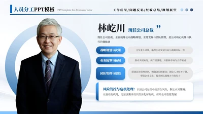 蓝色商务风4项团队分工PPT单页