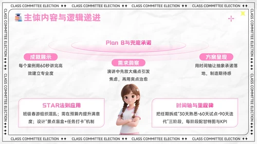 粉色卡通风大学生班委竞选演讲PPT模板