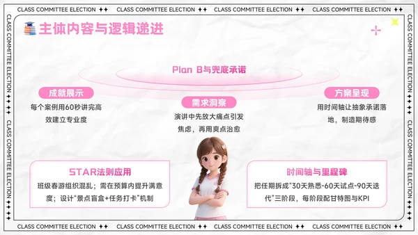 粉色卡通风大学生班委竞选演讲PPT模板
