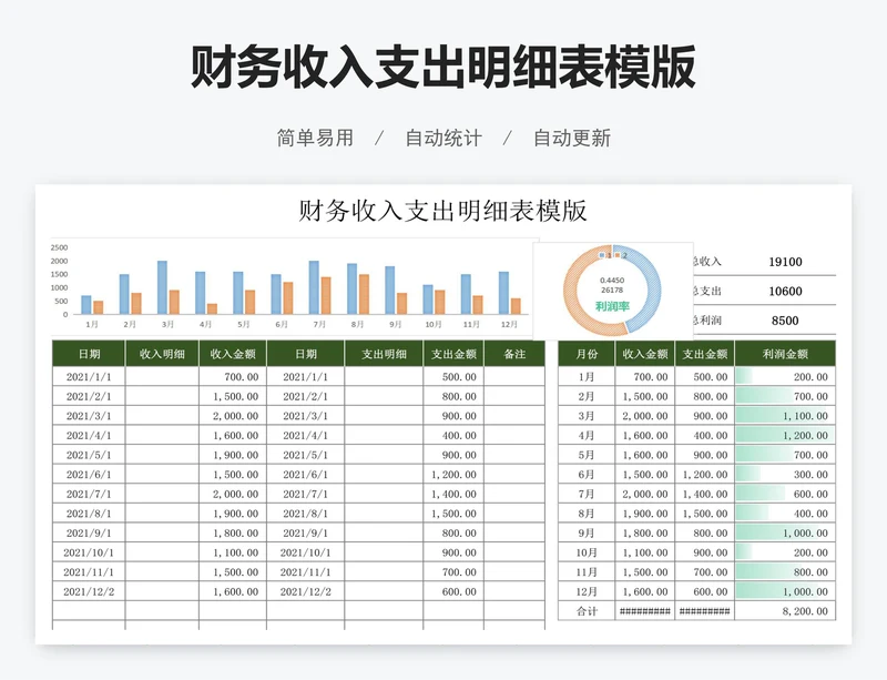 财务收入支出明细表模版