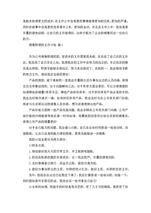 关于销售助理的工作计划模板锦集九篇