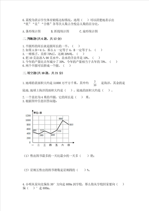 2022六年级上册数学《期末测试卷》附参考答案（完整版）