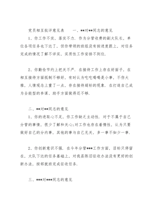 党员相互批评意见表.docx