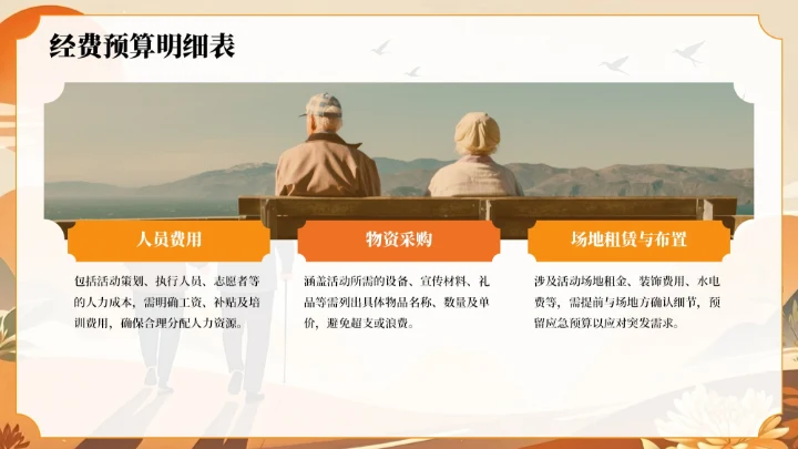 橙色复古风风重阳节敬老活动策划PPT模板