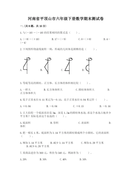 河南省平顶山市六年级下册数学期末测试卷精品（含答案）.docx