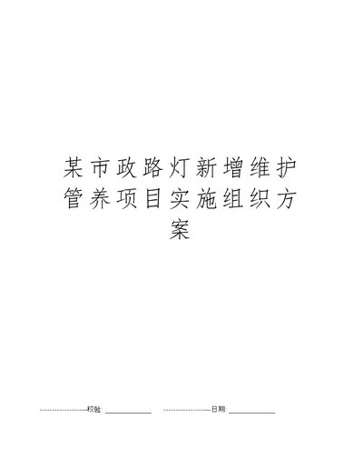 某市政路灯新增维护管养项目实施组织方案