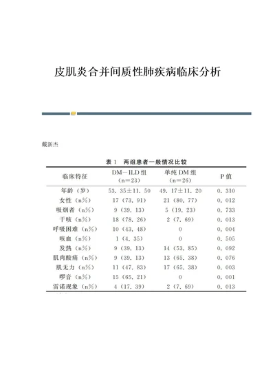 皮肌炎合并间质性肺疾病临床分析